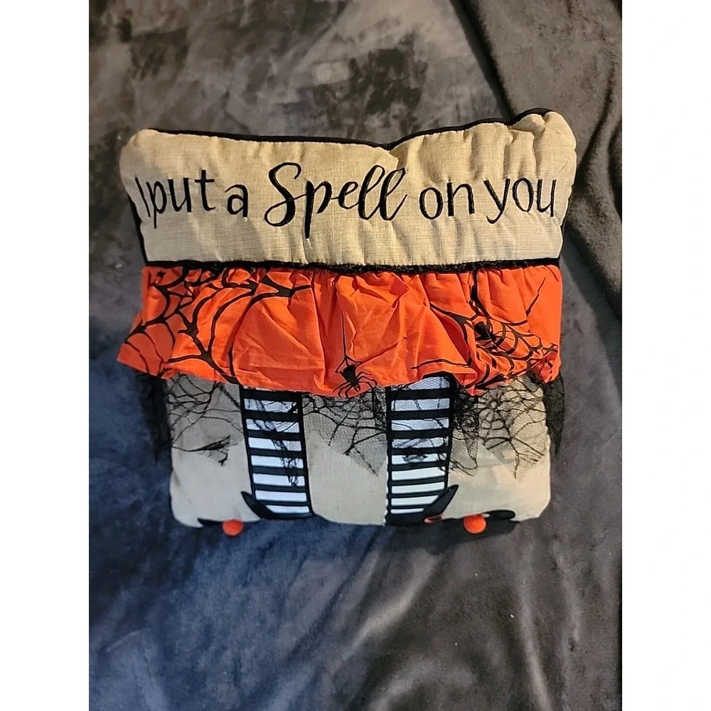 Decorative Halloween Pillow I Put A Spell On You‎ Witch Beige White Orange Black